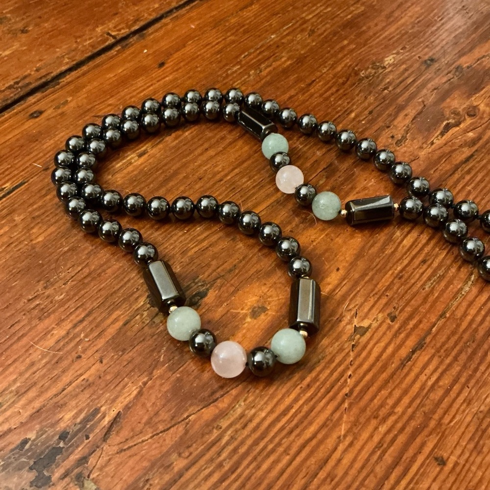 Art Deco revival Hematite and Rose quartz beads